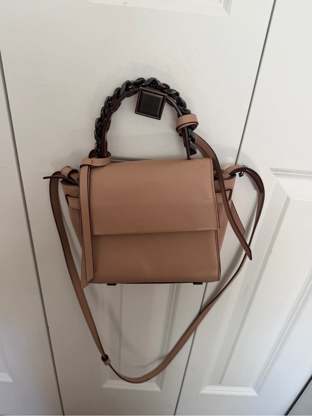 Structured Leather Crossbody Bag in Taupe